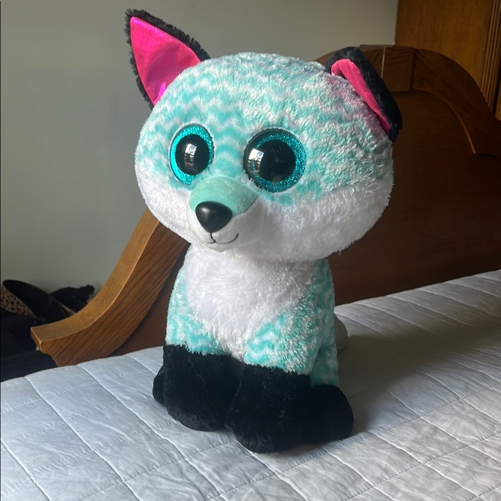 Plush Fox Toy with Teal and Pink Accents beanie boo